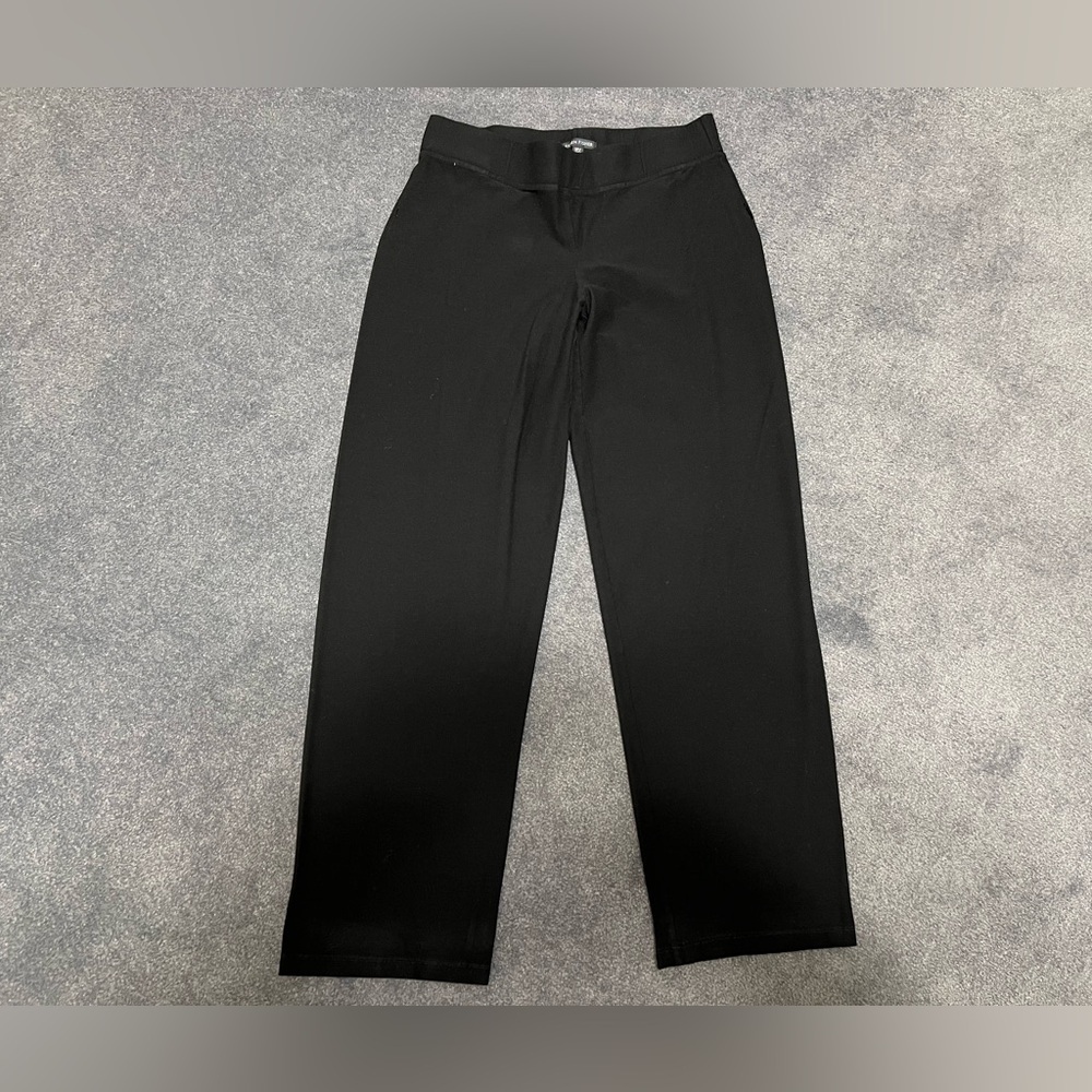 Eileen Fisher Black Straight Leg Stretch Crepe Pants with Yoke - Size Medium